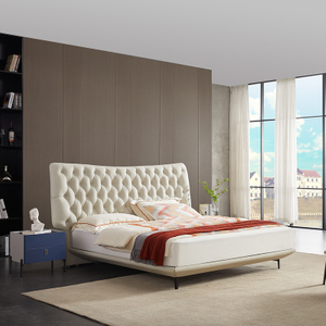 Luxury Italian Modern Style Bedroom King Size Leather Bed