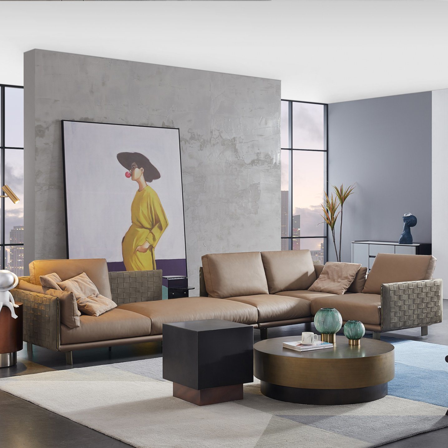 Italian Style Living Room Sectional Leather Sofa Set