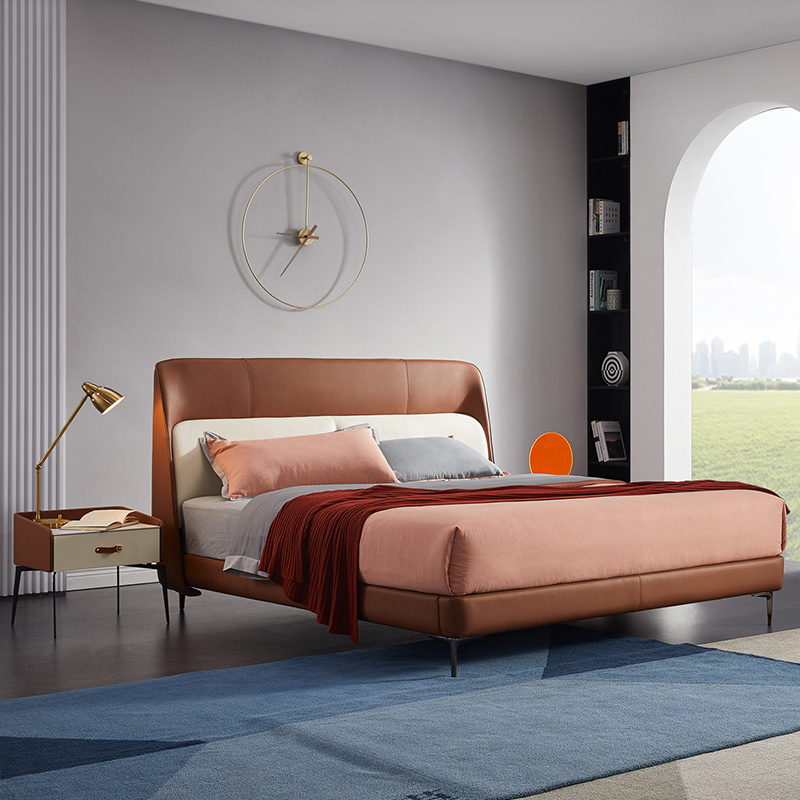 2022 New Design Bedroom Leather Wooden Bed Furniture