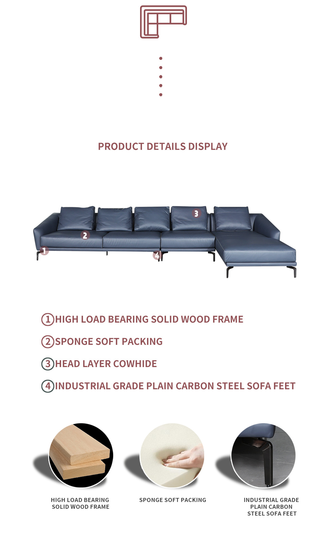 Modern Design Genuine Leather Italian Style Furniture Sofa