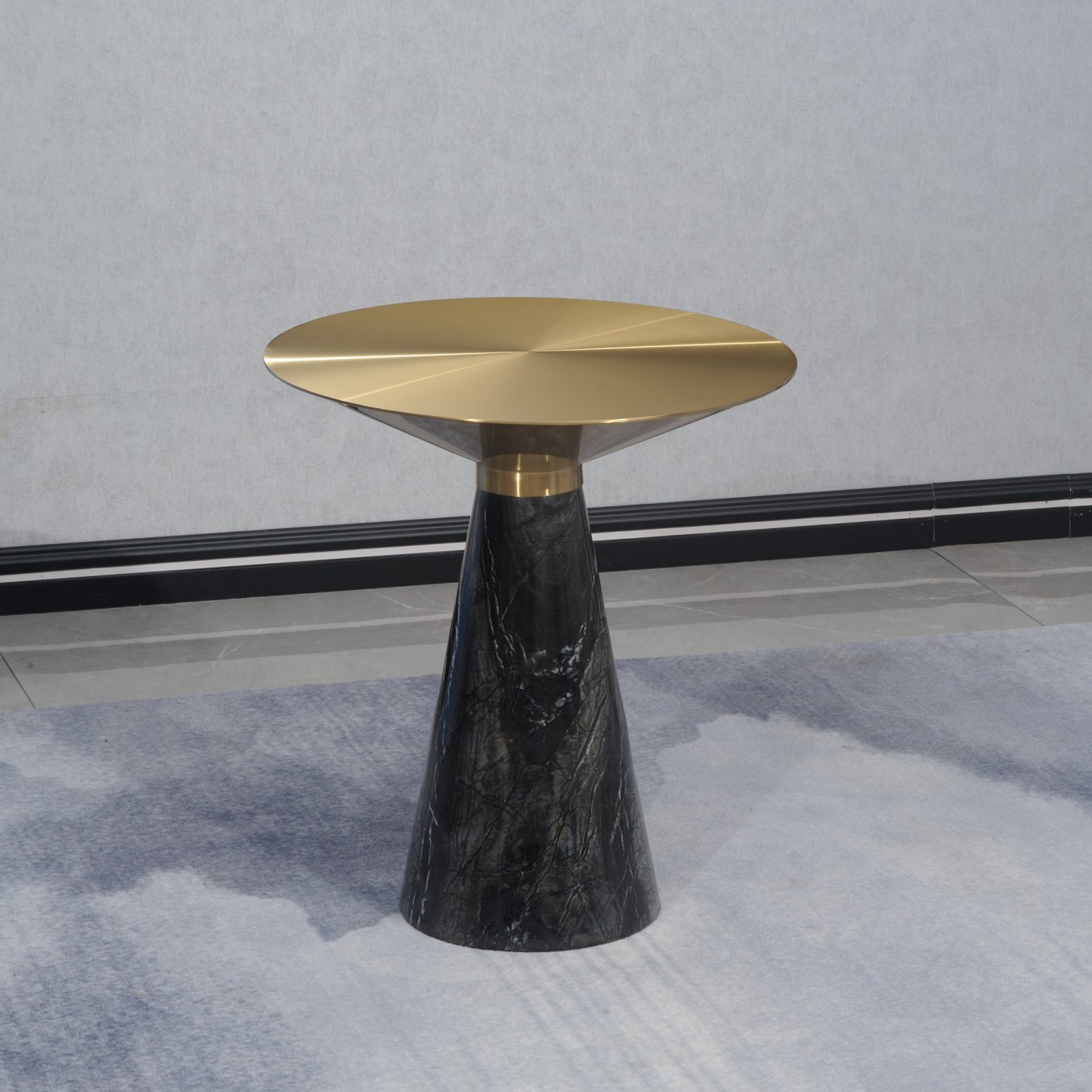 Stainless Steel Round Top Marble Bottom Corner Table