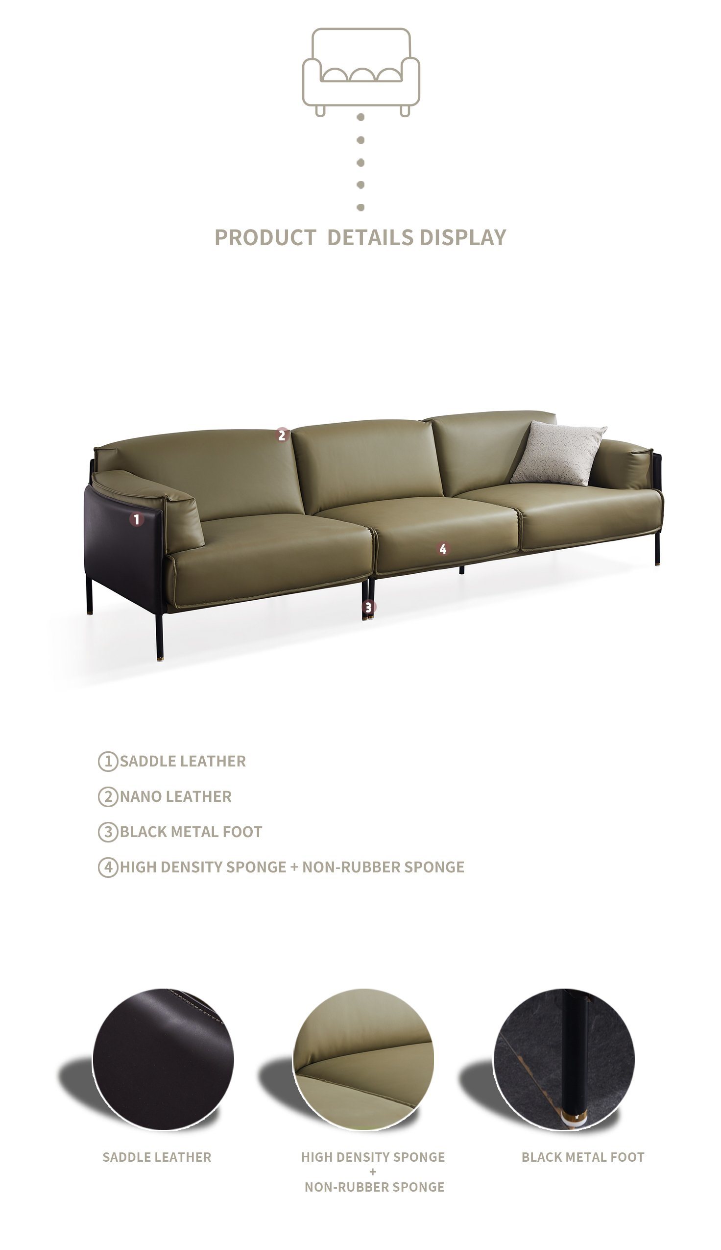 Modern Design Home Furniture Living Room 4 Seater High Quality Leather Sofa