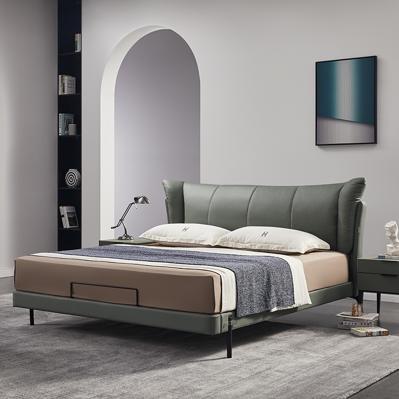 Luxury Italian Design Bedroom Genuine Leather Upholstered Bed