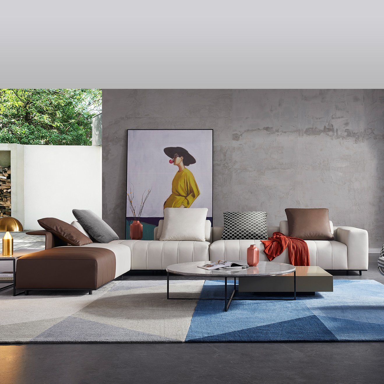Home Living Room Corner Imported Genuine Leather Sofa