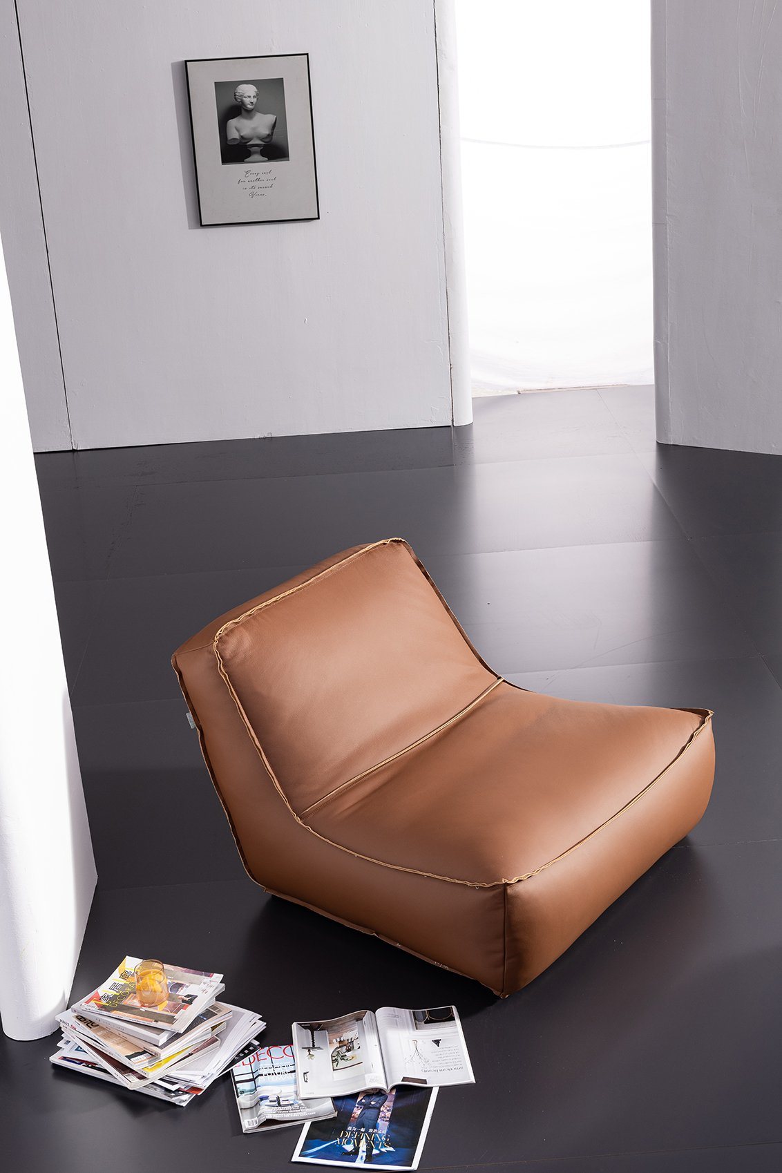 Modern Luxury Design Wooden Leather Lazy Easy Sofa