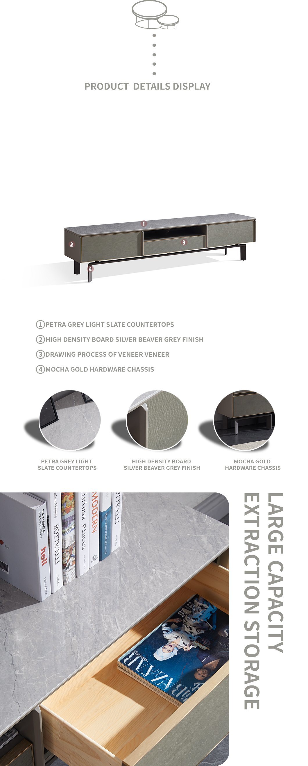 Modern Gold Color Living Room Storage TV Stand