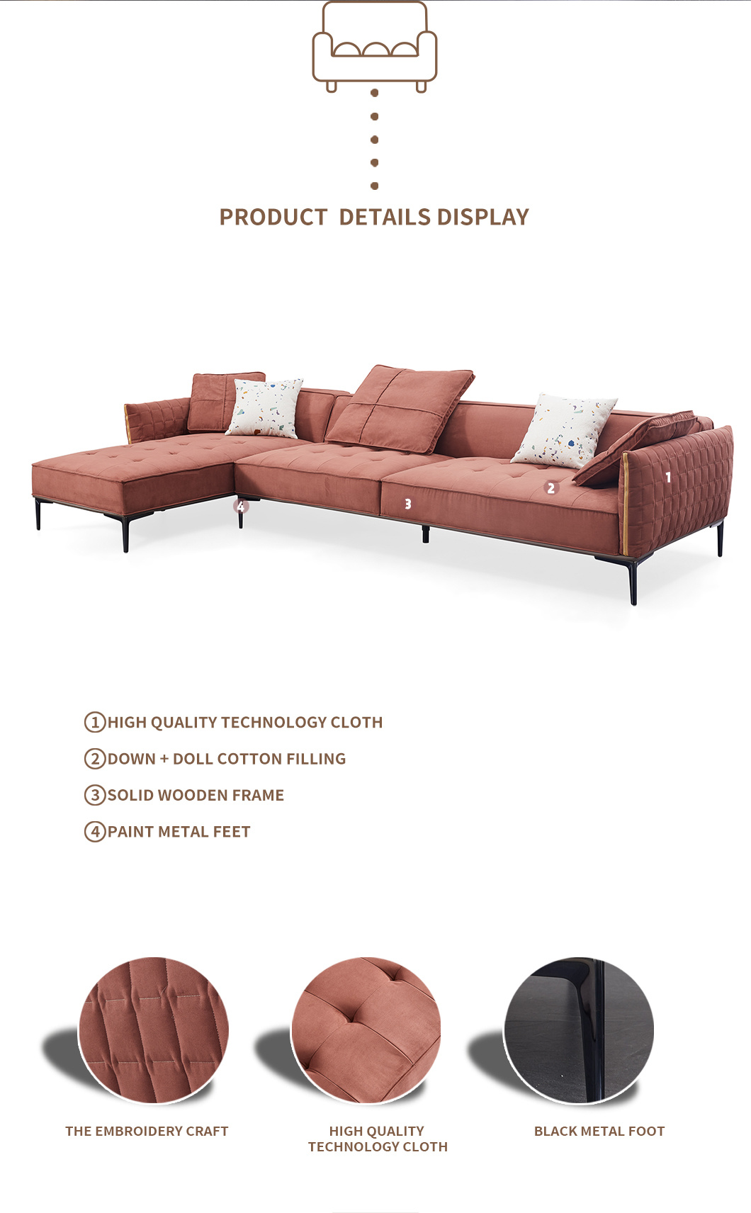 High-End Technology Cloth Sofa Modern Sectional Sofa Home Furniture